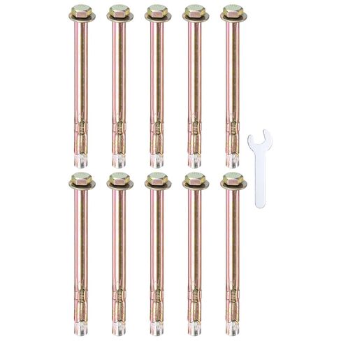 10-Pack Hex Expansion Bolt, M8x100mm Colored Galvanized Iron-Carbon Steel External Hex Expansion Bolts W/ 14mm Wrench, Anti-Corrosion Metal Bolt for Concrete/Dry Brick/Block Walls in Saudi Arabia
