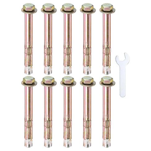 10-Pack Hex Expansion Bolt, M8x100mm Colored Galvanized Iron-Carbon Steel External Hex Expansion Bolts W/ 14mm Wrench, Anti-Corrosion Metal Bolt for Concrete/Dry Brick/Block Walls in Saudi Arabia