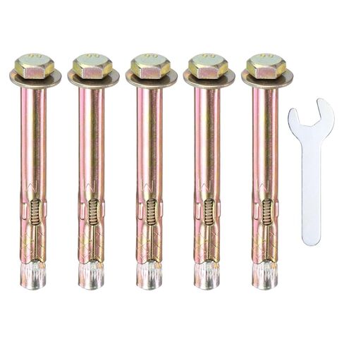 10-Pack Hex Expansion Bolt, M8x100mm Colored Galvanized Iron-Carbon Steel External Hex Expansion Bolts W/ 14mm Wrench, Anti-Corrosion Metal Bolt for Concrete/Dry Brick/Block Walls in Saudi Arabia