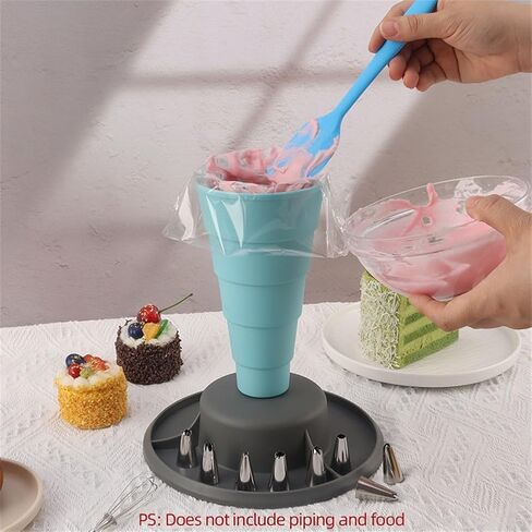 Foldable Piping Bag Holder Stand Pastry Bags, Baking Accessories Organizer with Sturdy Base and Removable Tray, for PP Material, 9.05 Inch, Blue Grey in Kuwait