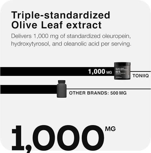 Toniiq Olive Leaf Extract Complex – with 85% Oleanolic Acid, 50% Oleuropein & 20% Hydroxytyrosol - 50:1 Extract Ratio – Third-Party Tested – 120 Capsules in Saudi Arabia