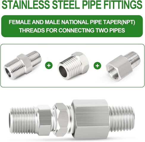 TAISHER 2PCS 304 Stainless Steel New Reducer Hex Bushing, 1/4" NPT Male x 1/8" NPT Female, Reducing Pipe Adapter Fitting in Saudi Arabia