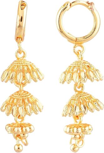 Efulgenz Gold Tone Indian Hoop Earrings Hoop Jhumka Earrings for Women Traditional Bridal Wedding Bollywood Jewelry Jhumka Jhumki Dangle Earrings Set Indian Jhumkas for Women in Kuwait