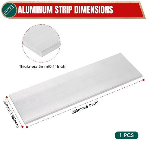 6061 Aluminum Flat Bar, 1/8" x 2" x 8" Rectangle Aluminum Bar Stock, T6511 Solid Mill Stock for Industrial Building, DIY Projects, Metal Crafting and Fabrication in Kuwait