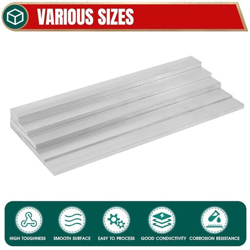 6061 Aluminum Flat Bar, 1/8" x 2" x 8" Rectangle Aluminum Bar Stock, T6511 Solid Mill Stock for Industrial Building, DIY Projects, Metal Crafting and Fabrication in Kuwait
