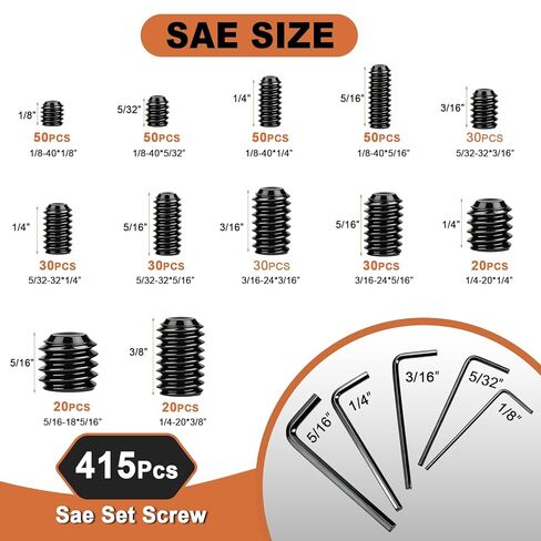 1000 Pcs 24 Size Set Screw Assortment Kit -Metric Screw Assortment and SAE Allen Set Screws for Bathroom Fixtures, M3-M8, 1/8"-40 to 5/16"-18 Internal Hex Drive Headless Set Screws in Saudi Arabia