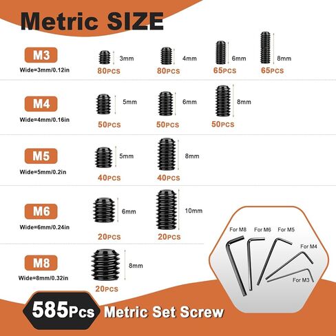 1000 Pcs 24 Size Set Screw Assortment Kit -Metric Screw Assortment and SAE Allen Set Screws for Bathroom Fixtures, M3-M8, 1/8"-40 to 5/16"-18 Internal Hex Drive Headless Set Screws in Saudi Arabia