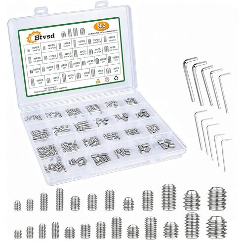 362 Pcs 25 Size Set Screw Assortment Kit -Metric Screw Assortment and SAE Allen Set Screws for Bathroom Fixtures, M3-M8, 1/8"-40 to 5/16"-18 304 Stainless Steel Allen Head Screws for Repair Furniture in Saudi Arabia
