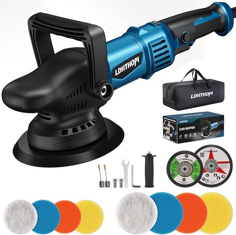 Cordless Buffer Polisher with 2×2000mAh Battery, 10000RPM 1600W High Power Car Polishing Kit with 6 Variable Speed, 23PCS Polishing Accessories for Car Polishing Waxing Detailing in Kuwait