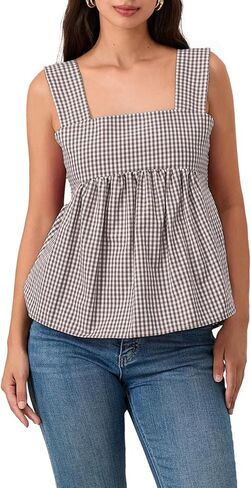Women Y2k Going Out Tank Tops Gingham Square Neck Peplum Cami Tank Sleeveless Backless Shirt Bowtie Blouse Summer in Kuwait