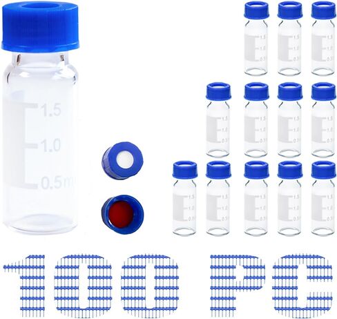 2ml Autosampler Vials, HPLC GC Vials Laboratory use,Clear, 9-425 Screw neck with PTFE/Silicone Septa, Writing Area and Graduations, 100-Pack in Saudi Arabia