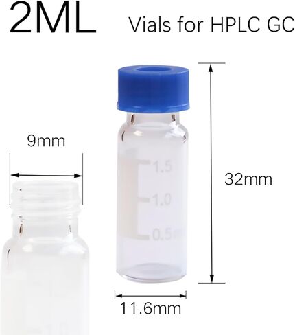 2ml Autosampler Vials, HPLC GC Vials Laboratory use,Clear, 9-425 Screw neck with PTFE/Silicone Septa, Writing Area and Graduations, 100-Pack in Saudi Arabia