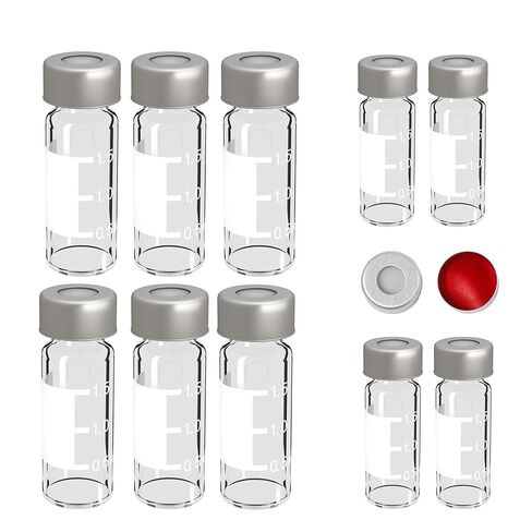 HPLC 2ML Autosampler Vials,Crimp Neck Vials ND11 with Graduation, Wide Opening Crimp Top Vial,GC HPLC Vial,11mm Aluminum Crimp Seals with PTFE/Rubbe,Amber,100 of Pack in Saudi Arabia