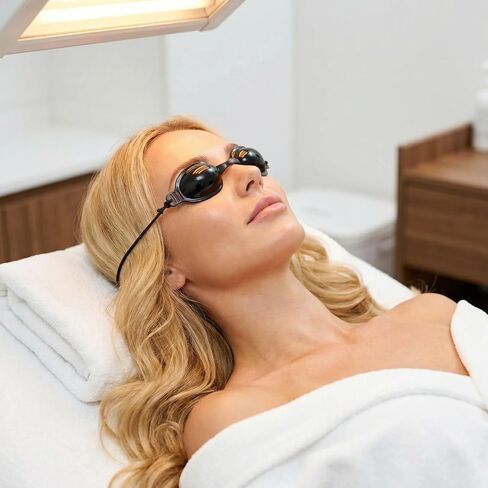 See - Through Safety Goggles, Half - Clear Tanning Goggles for Tanning Beds & Red Light Therapy Glasses. Lightweight Adjustable Red Light Therapy Eye Protection with Storage Box (1 Pack) in Saudi Arabia