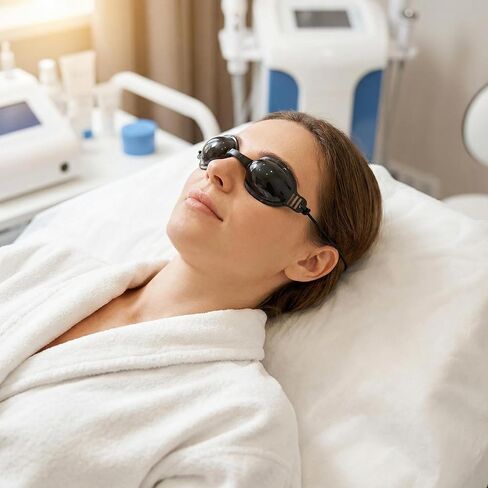 See - Through Safety Goggles, Half - Clear Tanning Goggles for Tanning Beds & Red Light Therapy Glasses. Lightweight Adjustable Red Light Therapy Eye Protection with Storage Box (1 Pack) in Saudi Arabia