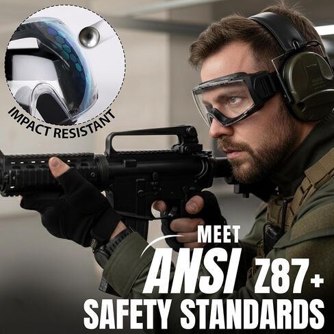 BISON LIFE SplashPro، نظارات أمان فوق النظارات، نظارات أمان مضادة للضباب ANSI Z87.1، مقاومة للصدمات والخدش، حماية العين فوق النظارات الطبية، حزام قابل للتعديل، نظارات المختبر والعمل in Kuwait