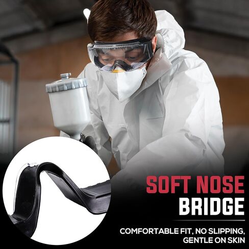 BISON LIFE SplashPro، نظارات أمان فوق النظارات، نظارات أمان مضادة للضباب ANSI Z87.1، مقاومة للصدمات والخدش، حماية العين فوق النظارات الطبية، حزام قابل للتعديل، نظارات المختبر والعمل in Kuwait