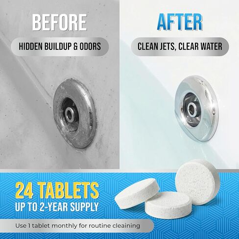 أقراص تنظيف حوض الاستحمام من ليمانت (24 عبوة) | متوافق مع نظام حمام الدوامة والسبا، وأحواض الدوامة، والطائرات، ومنظف حوض الاستحمام النفاث الآمن الاحترافي لأحواض الاستحمام | 24 قرصًا (كمية تكفي لمدة عامين) in Kuwait