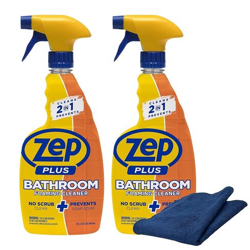 Zep Plus Bathroom Foaming Cleaner 32 oz (2 Units) with a Blue Microfiber Rag ECBD021 - Fight Soap Scum and Hard Water with our powerful Bathroom Cleaner and a Reusable Rag in Saudi Arabia