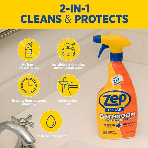 Zep Plus Bathroom Foaming Cleaner 32 oz (2 Units) with a Blue Microfiber Rag ECBD021 - Fight Soap Scum and Hard Water with our powerful Bathroom Cleaner and a Reusable Rag in Saudi Arabia