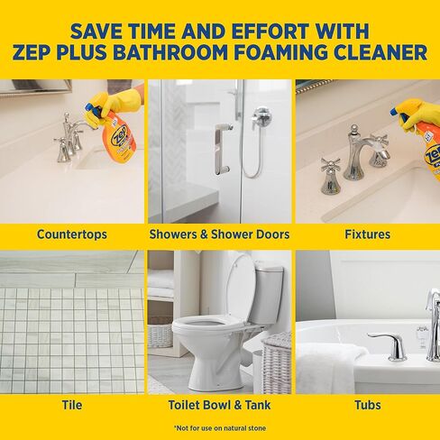 Zep Plus Bathroom Foaming Cleaner 32 oz (2 Units) with a Blue Microfiber Rag ECBD021 - Fight Soap Scum and Hard Water with our powerful Bathroom Cleaner and a Reusable Rag in Saudi Arabia
