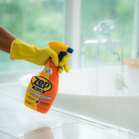 Zep Plus Bathroom Foaming Cleaner 32 oz (2 Units) with a Blue Microfiber Rag ECBD021 - Fight Soap Scum and Hard Water with our powerful Bathroom Cleaner and a Reusable Rag in Saudi Arabia