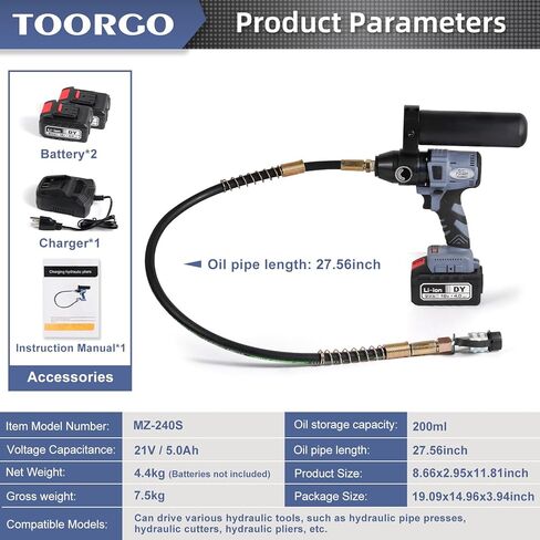 مضخة هيدروليكية كهربائية، مخرج زيت ZG3/8 بوصة، أنبوب 2.3 قدم، مضخة هيدروليكية محمولة قابلة لإعادة الشحن للرافعة الهيدروليكية أو الأداة الهيدروليكية in Kuwait