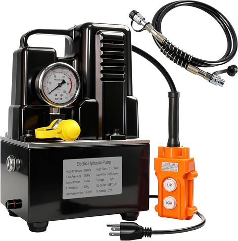Electric Hydraulic Pump 10,000 PSI, 750W, 110V, 0.8 US Gal Capacity, 6.5 ft Oil Pipe, Single Acting Solenoid Valve, Hydraulic Driven Pump Power with Handheld Switch for Punching/Bending/Jack in Saudi Arabia