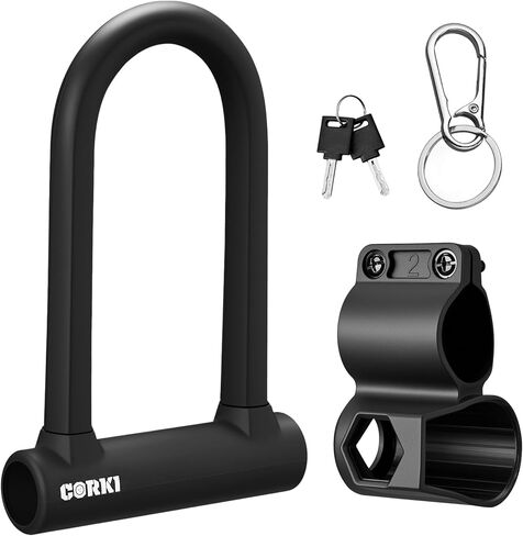 Corki Bike Lock Heavy Duty Anti Theft U Lock with 5ft Security Cable and Keys 17mm Schackle Electric Scooter Lock, Bicycle Lock with Mounting Bracket for Ebike Motorcycle -Black in Saudi Arabia