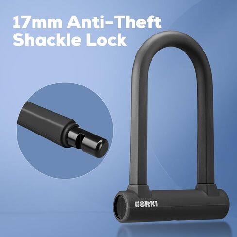 Corki Bike Lock Heavy Duty Anti Theft U Lock with 5ft Security Cable and Keys 17mm Schackle Electric Scooter Lock, Bicycle Lock with Mounting Bracket for Ebike Motorcycle -Black in Saudi Arabia