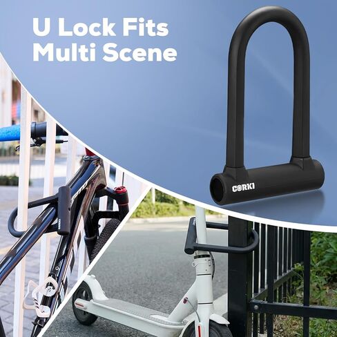 Corki Bike Lock Heavy Duty Anti Theft U Lock with 5ft Security Cable and Keys 17mm Schackle Electric Scooter Lock, Bicycle Lock with Mounting Bracket for Ebike Motorcycle -Black in Saudi Arabia