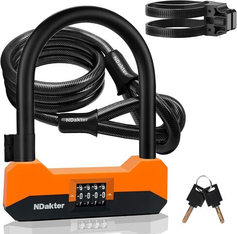 NDakter Bike Locks Heavy Duty Anti Theft, 18mm Bicycle Combo U Lock, 4-Digit Resettable Combination Lock with 5FT Steel Cable and Bracket, for Electric Scooter, Ebike, Motorcycle (Gray) in Kuwait