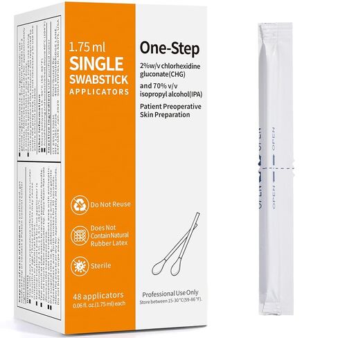 1.75ml Sterile Swabsticks with Chlorhexidine & Isopropyl Alc (Box of 48), Pre-Saturated for Skin Preparation, Injections & Wound Care, Individually Sealed in Kuwait
