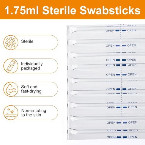 1.75ml Sterile Swabsticks with Chlorhexidine & Isopropyl Alc (Box of 48), Pre-Saturated for Skin Preparation, Injections & Wound Care, Individually Sealed in Kuwait
