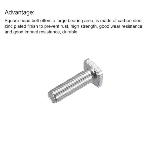 Square Head Bolt, 10pcs M6x20mm Fully Thread Carbon Steel Grade 4.8 Square Machine Screws in Saudi Arabia