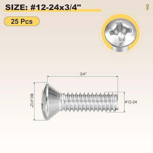 مسامير براغي برأس غاطسة متقاطعة من METALLIXITY Phillips (#12-24x3/4) 25 قطعة، 304 براغي لآلة النجارة ذات رأس مسطح من الفولاذ المقاوم للصدأ - لمشاريع تجميع الأثاث DIY، فضي in Saudi Arabia
