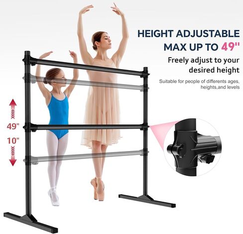 4FT Height Adjustable Ballet Barre, Freestanding Ballet Bar, Heavy Duty Dance Bar Support, Sturdy Construction, Anti-Slip for Kids Adult, Home and Gym use in Kuwait