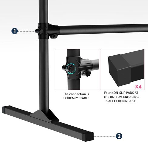 4FT Height Adjustable Ballet Barre, Freestanding Ballet Bar, Heavy Duty Dance Bar Support, Sturdy Construction, Anti-Slip for Kids Adult, Home and Gym use in Kuwait