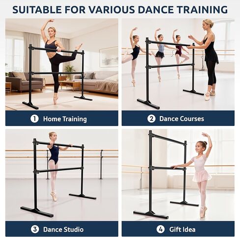 4FT Height Adjustable Ballet Barre, Freestanding Ballet Bar, Heavy Duty Dance Bar Support, Sturdy Construction, Anti-Slip for Kids Adult, Home and Gym use in Kuwait