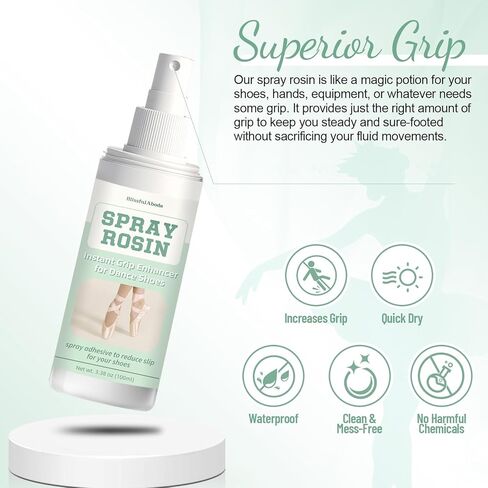 BlissfulAbode Spray Rosin for Dance Shoes – 3.38 oz Instant Grip Enhancer for Ballet, Jazz, Pointe, Soles & Ribbons – Non-Slip Spray for Dancers, Students & Performers – Portable & No-Mess in Kuwait