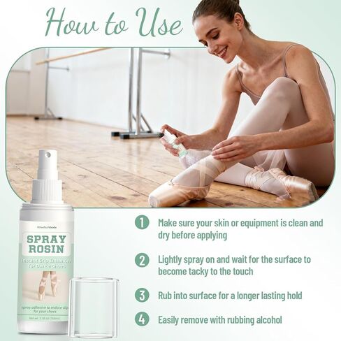 BlissfulAbode Spray Rosin for Dance Shoes – 3.38 oz Instant Grip Enhancer for Ballet, Jazz, Pointe, Soles & Ribbons – Non-Slip Spray for Dancers, Students & Performers – Portable & No-Mess in Kuwait