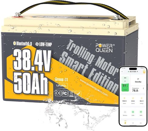 Power Queen 24V 50Ah LiFePO4 Battery with Bluetooth 5.0 Remote Control in Kuwait