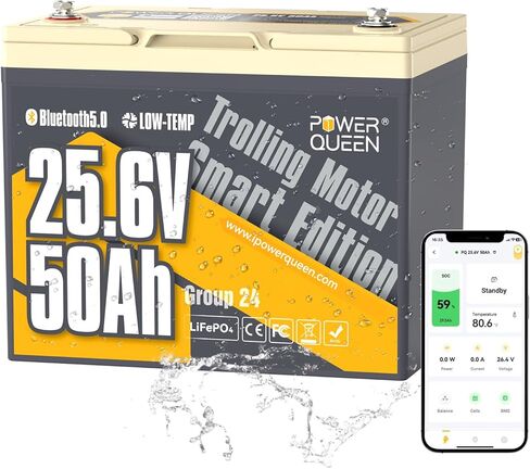Power Queen 12V 50ah LifePo4 Lithium Lithium ، بطارية ليثيوم دائرة محمولة مع طاقة 640WH ، 50A BMS ، 15000+ دورات لمحرك التصيد 12 فولت ، كاياك البحرية ، RV Camping in Saudi Arabia