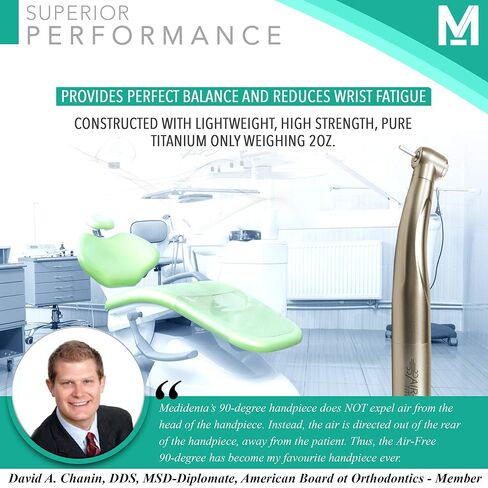 MEDIDENTA Air Free 90 Titan Ortho – High-Speed Dental Handpiece with Air-Free 360 Degree Swivel Coupler + 18W Power for Superior and Pain-Free Debonding + Coupler in Kuwait