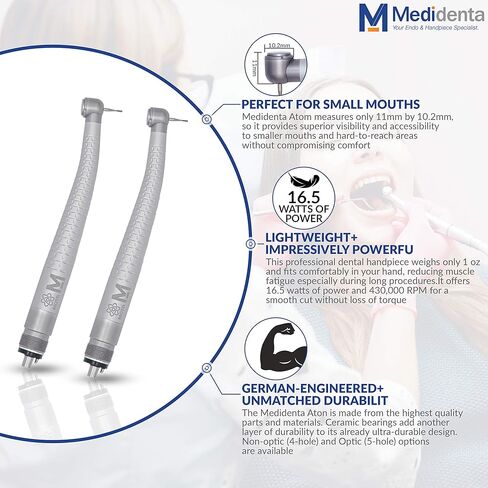 Medidenta Atom Micro-Head High-Speed Dental Handpiece, Professional Dental Tools with 16.5 Watts Power & Ceramic Bearings - Durable Dental Lab Handpiece with Small Head, Perfect for Small Mouths in Kuwait