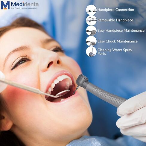 Medidenta Atom Micro-Head High-Speed Dental Handpiece, Professional Dental Tools with 16.5 Watts Power & Ceramic Bearings - Durable Dental Lab Handpiece with Small Head, Perfect for Small Mouths in Kuwait