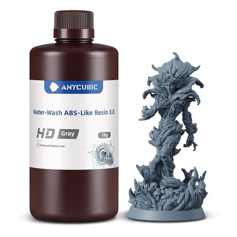 ANYCUBIC Water Washable ABS-Like Resin 3.0, 3D Printer Resin, High Toughness and High Precision, Easy to Post-Process, Low Odor, Wide Compatibility for All LCD 3D Printers (Gray, 1kg) in Kuwait