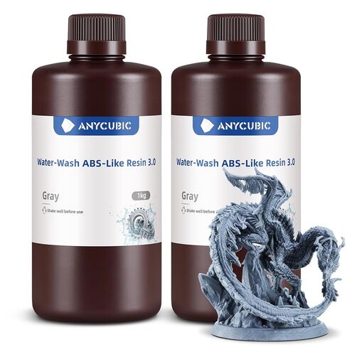 ANYCUBIC راتينج يشبه ABS قابل للغسل في الماء 3.0، راتنج طابعة ثلاثية الأبعاد، صلابة عالية ودقة عالية، سهل المعالجة اللاحقة، رائحة منخفضة، توافق واسع لجميع طابعات LCD ثلاثية الأبعاد (رمادي، 1 كجم) in Saudi Arabia
