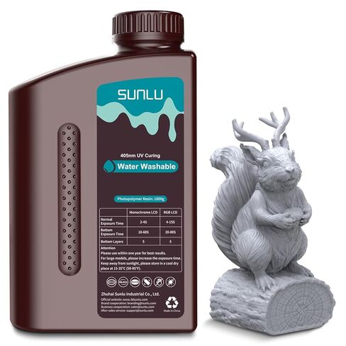 SUNLU 2kg Water Washable 3D Printer Resin, Fast Curing Low Shrinkage, High Precision Photopolymer Resin for LCD/DLP/SLA Printers,395 to 405nm UV Resin, 2000g Grey in Kuwait