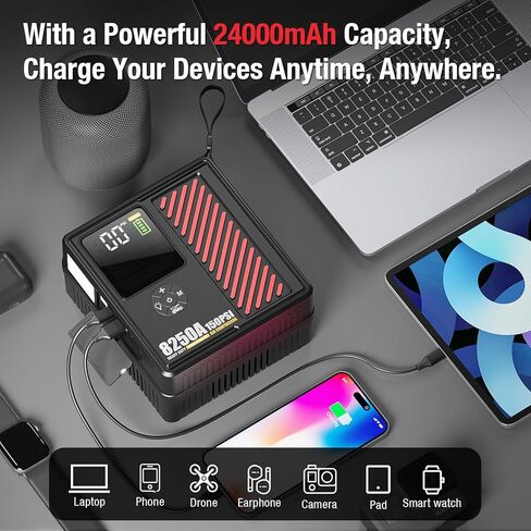 3000Amp Car Jump Starter with Air Compressor, 150PSI Tire Inflator with Digital Screen Pressure Gauge, 24000mAh 12V Auto Battery Booster (9.0L Gas/ 8.5LDiesel Engine), 2 USB Port 2 Light in Saudi Arabia